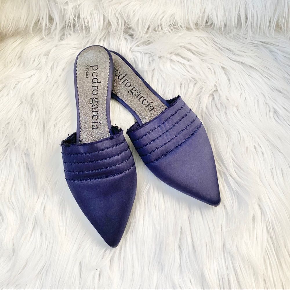 Pedro Garcia navy blue satin leather sole  mules 6